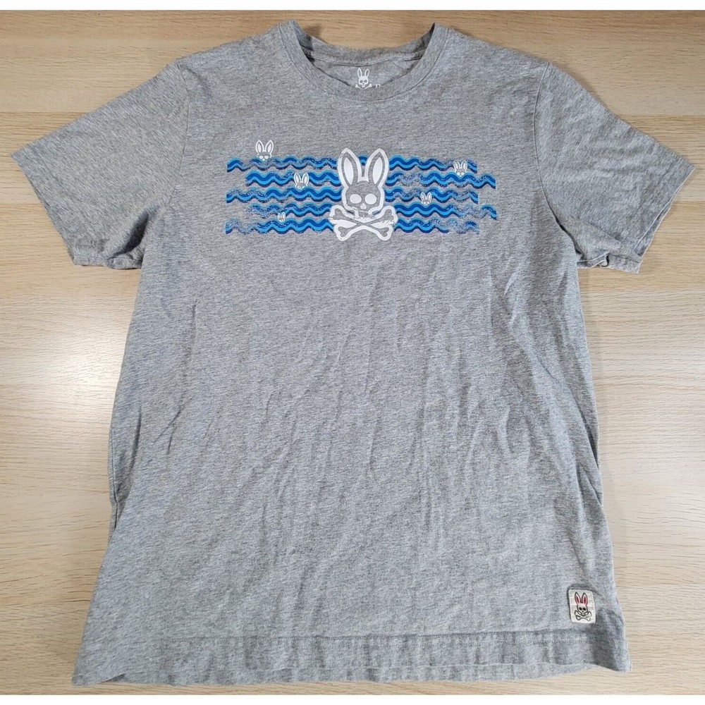Psycho Bunny T Shirt Mens Size 5 Medium Gray Logo Print Short Sleeve Casual Tee